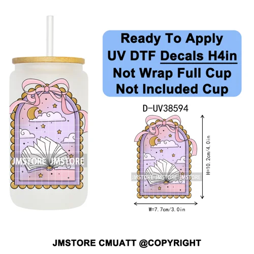 Bookish Positive Quotes Self Care UV DTF Transfer Stickers Decals Ready To Apply Waterproof For 16OZ Libbey Glass Can Tumbler