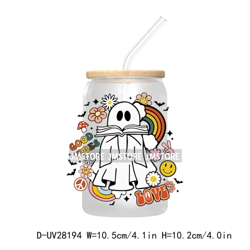 Spooky Ghost Boo Halloween Tis The Season UV DTF Transfer Stickers Decals For Libbey Cold Cup Mugs Tumbler Waterproof Book Ghoul