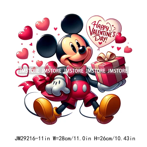 Happy Valentine's Day Cartoon Character Mouse Animal Cupid Love Heart DTF Iron On Transfers Stickers Ready To Press For T-shirts