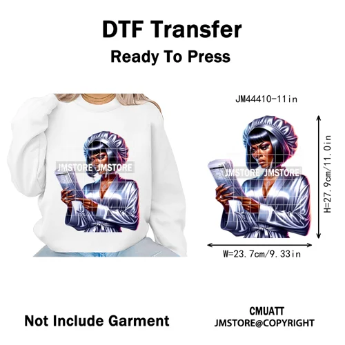 Sassy Facial Expressions Black Girl Housewife Remote Work Iron on Washable DTF Transfers Stickers Ready to Press for Sweatshirts