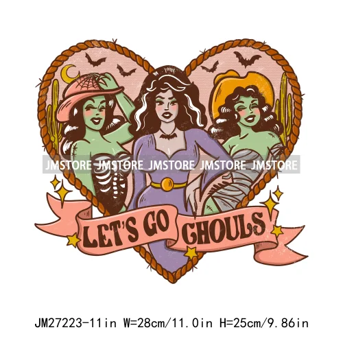 Cartoon Halloween Season Let's Go Ghouls Burn Sage Not Witches Spooky Vibes DTF Iron On Heat Press Transfer Stickers For Clothes