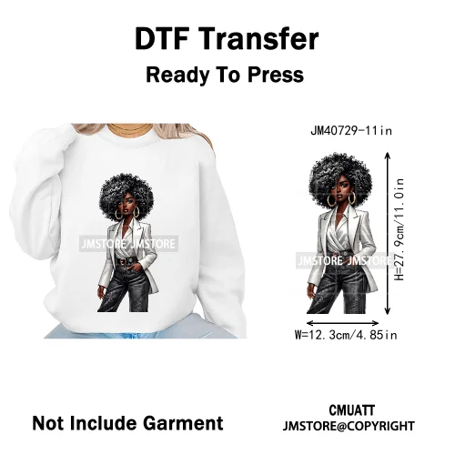Sassy Curly Afro Women Fashion Hairstyle Urban Melanin Girls Iron on DTF Washable Transfers Stickers Ready to Press for Textile