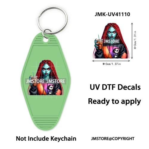 Black Horror Mama Skull Skeleton Ghosts UV DTF Motel Keychain Wraps Ready To Apply Waterproof High Quality Hotel Keychain Decals