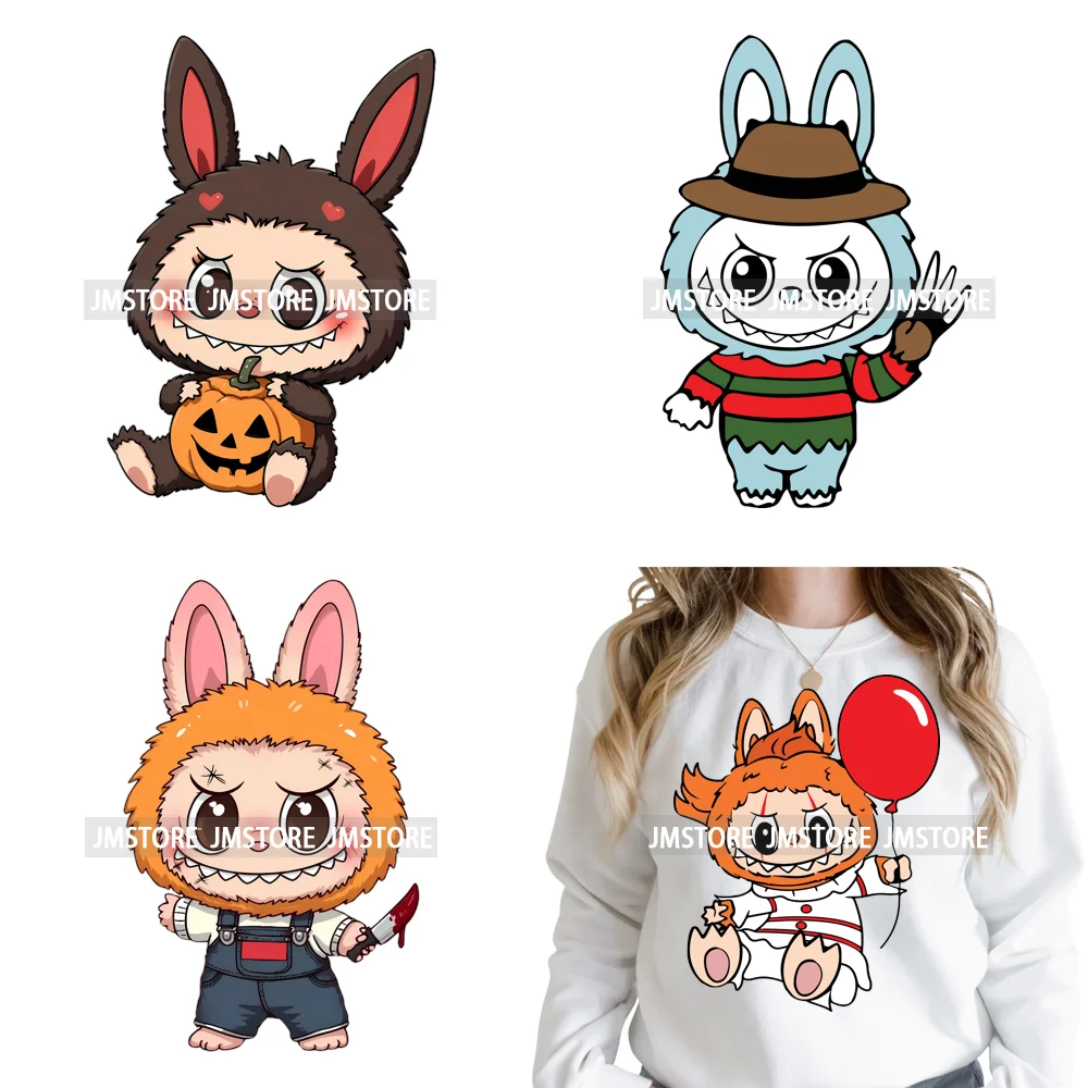 Cute Monster Cartoon Character Spooky Halloween Season Iron on DTF Washable Transfers Stickers Ready to Press for T-shirts Bags