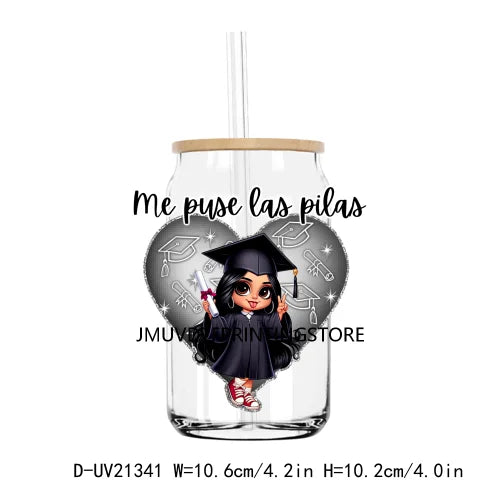 Chicano Graduation Chibi UV DTF Transfer Stickers Decals For Libbey Cold Cups Mugs Tumbler Waterproof Logo Educated Latina Girl