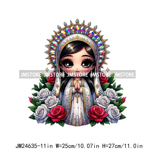 Diamond Our Lady Of Guadalupe Virgin Mary Western Mother Of God Praying Iron On DTF Heat Press Transfers Stickers For Clothing