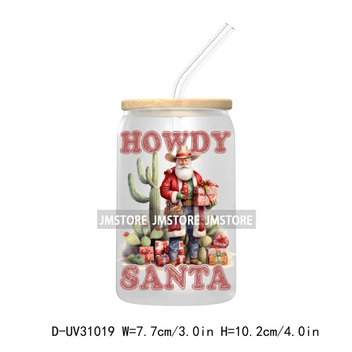 Retro Western Christmas Cowgirl Howdy Santa UV Sticker Decals For Libbey Cold Cups Mugs Tumbler Transfer Stickers Xmas Season