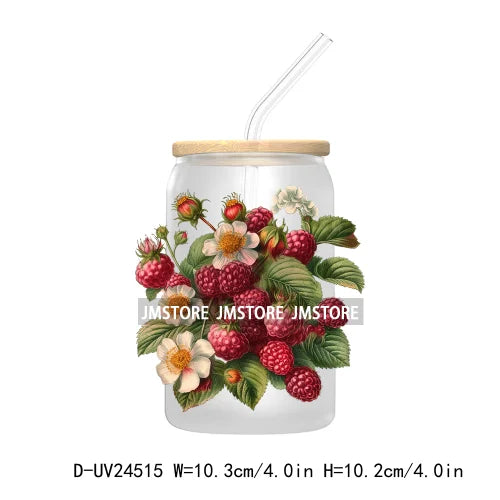 Wild Floral Strawberry With Leaves Fruit UV DTF Transfers Stickers Decals For Libbey Cold Cups Mugs Tumbler Waterproof DIY Craft