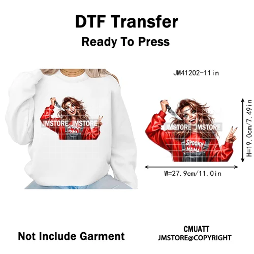 Creepy Killer Mama Club Halloween Spooky Vibes Horror Mom Iron on Washable DTF Transfer Stickers Ready to Press for T-shirts Bag