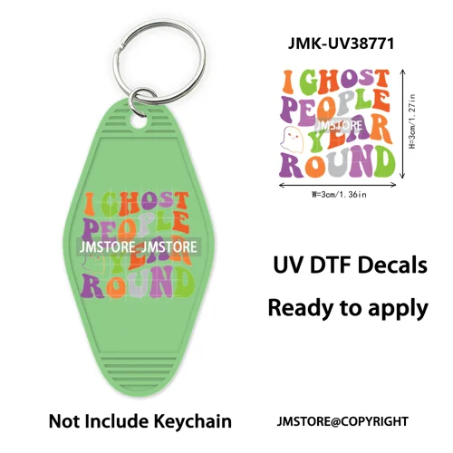 Fall Halloween Quotes Spooky Boo UV DTF Motel Keychain Decal Ready To Ship Durable Transfer Stickers Prints For Hotel Keychain
