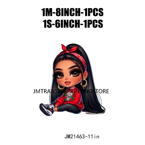 New Chibi Chicana Lovely Bow Rose Baby Girls Latina Princess Iron On DTF Heat Transfer Stickers Ready To Press For Clothing