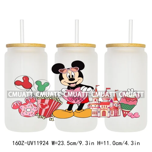 Cartoon Pink Sweet Happy Valentine‘s Day Kids Love Characters UV DTF Stickers Cup Wraps Logos For 16OZ Libbey Glass Can