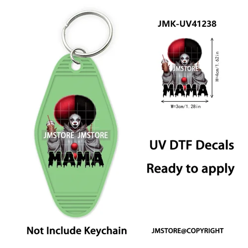 Horror Character Mama Coffee Lover UV DTF Motel Keychain Decal Ready To Ship Durable Transfer Stickers Prints For Hotel Keychain