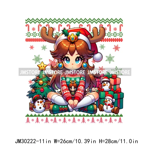 Cartoon Christmas Character Ugly Sweater Friends Deer Winter Holiday Gifts Iron On DTF Heat Press Transfers Stickers For Hoodies