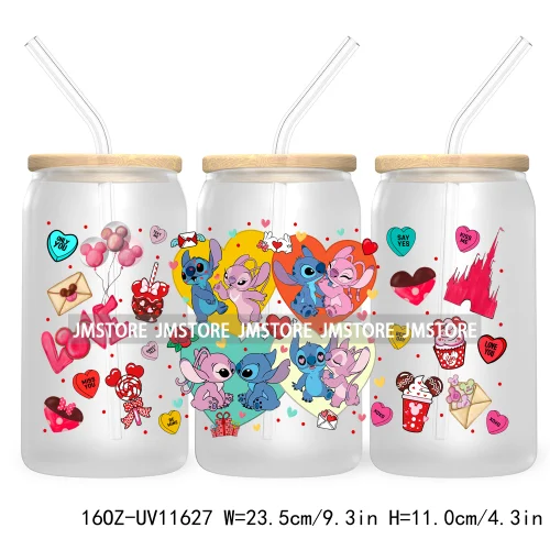 Happy Valentine's Day Cartoon Mouse Couple 16OZ UV Cup Wrap DTF Transfer Sticker For Libbey Glass Can Cups Tumbler XOXO Love Bug