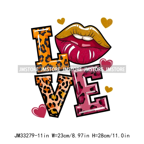 Colorful Love Heart Lips Coquette Happy Valentine's Day Iron On DTF Heat Press Transfers Stickers Ready To Press For Clothing