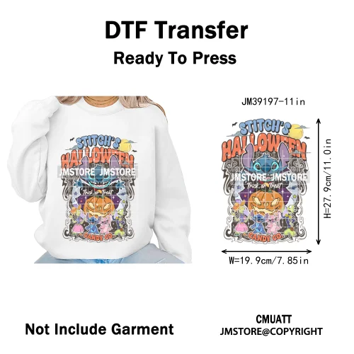 Funny Halloween Spooky Vibes Cartoon Characters Pumpkin Iron on DTF Washable Transfers Stickers Ready to Press for T-shirts Bags