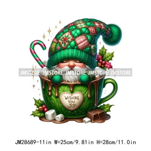 Winter Hot Cocoa Boy Cozy Gnomes Coffee Mug Tis The Season Happy Christmas Iron On DTF Heat Press Transfers Stickers For Clothes