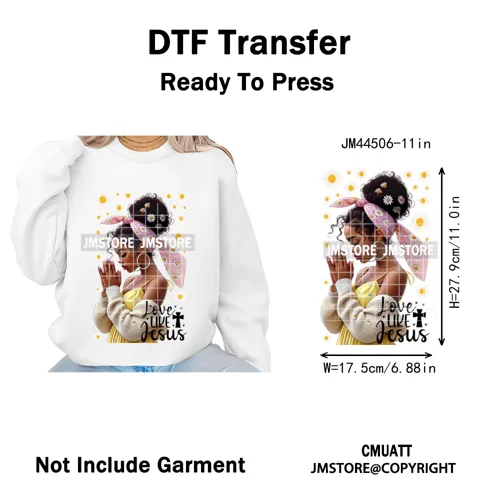 Afro Girls Prayer Jesus Faith Love Magic Christian Women Iron on Washable DTF Heat Transfers Stickers Ready to Press for Clothes