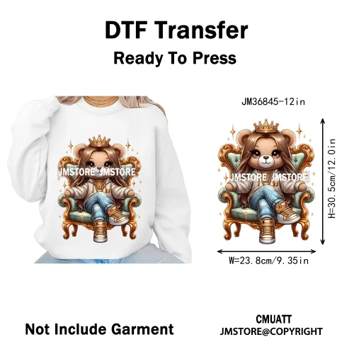 12in Girls Female Teddy Bear Duck Urban Sneakers Animal Washable Iron on DTF Transfers Stickers Ready to Press for T-shirts Bags