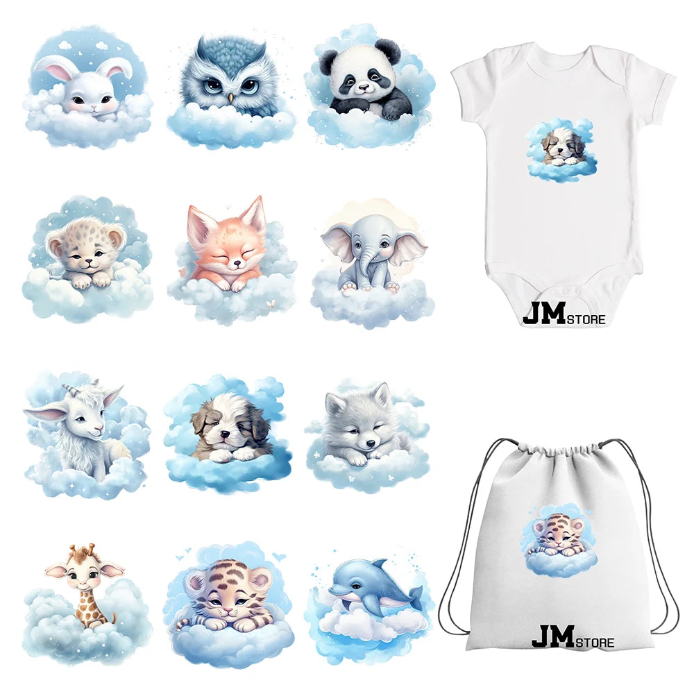 15cm 5.9in Kid Cloud Animal Tiger Lion Iron On Heat Transfer Sticker For Clothes DTF Print Vinyl Thermal Washable T-Shirt Decal