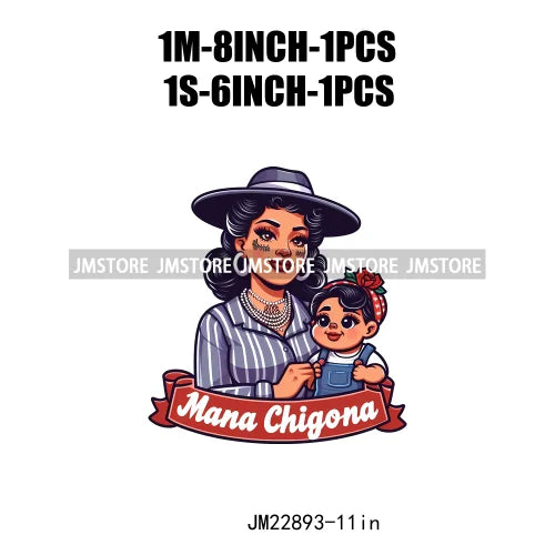 Cartoon Mama Chingona Chicana Latina Mexican Spanish Mom Kids Happy Mother's Day Iron On DTF Transfer Stickers For Clothes