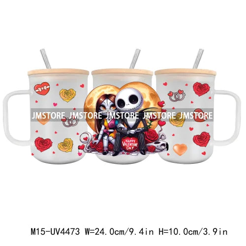 Horror Valentine Cartoon Couple UV DTF Sticker For 15OZ Mug Libbey Glass Cup Can Wrap Transfer Stickers Custom Labels DIY Logo