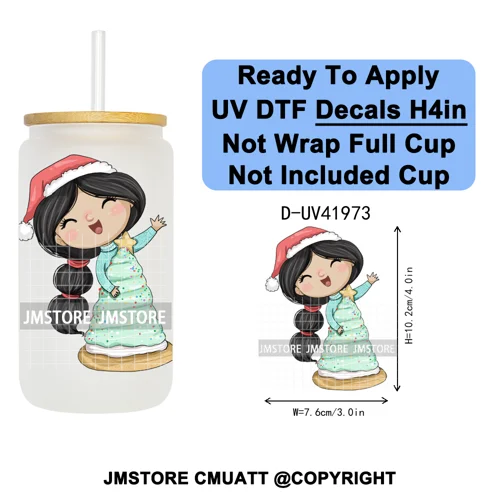 Cute Little Mermaid Cartoon Princess Festive UV DTF Transfer Stickers Decals Ready To Apply Waterproof For 16OZ Libbey Glass Can