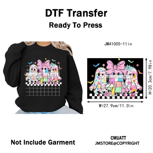 Cute Iridescent Ghost Girly Halloween Coquette Spooky Vibes Iron on Washable DTF Transfers Stickers Ready to Press for Clothing