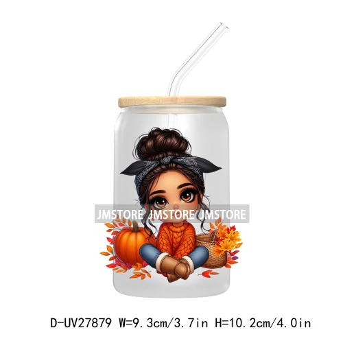 Latina Chibi Autumn Baby Little Girl UV DTF Transfer Stickers Decals For Libbey Cold Cups Mugs Tumbler Fall Vibes Pumpkin Season