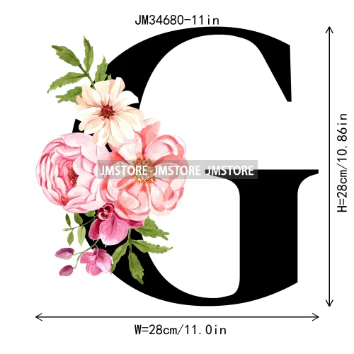 Flower Alphabet Name Monogram Floral Single Letter Illustration Sets Iron On DTF Transfers Stickers Ready To Press For Hoodies