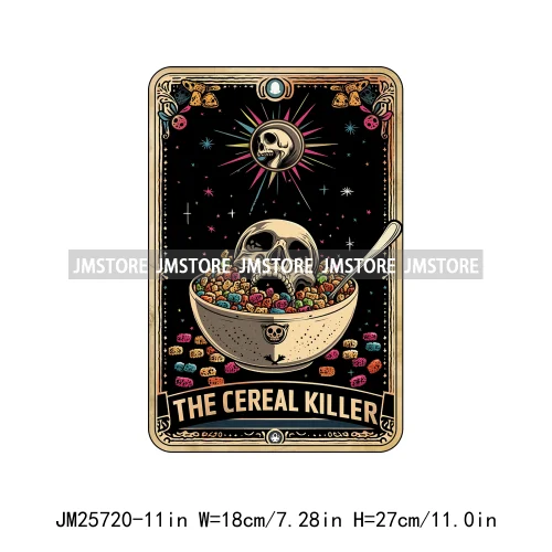 Mystic Witch Audacity Cereal Killer Skeleton Thermal Logos Tarot Card DTF Iron On Transfers Stickers Ready To Press For Hoodies