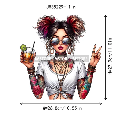 Cool Sarcasm Edgy Tattoo Idgaf Girl Iced Coffee Rebellious Women Iron on DTF Transfers Stickers Ready to Press for Clothing Bags