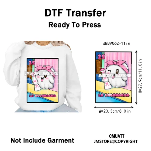 Spooky Scary Vibes Cartoon Halloween Ghost Designs Iron on DTF Washable Heat Transfers Stickers Ready to Press for Textile Bags