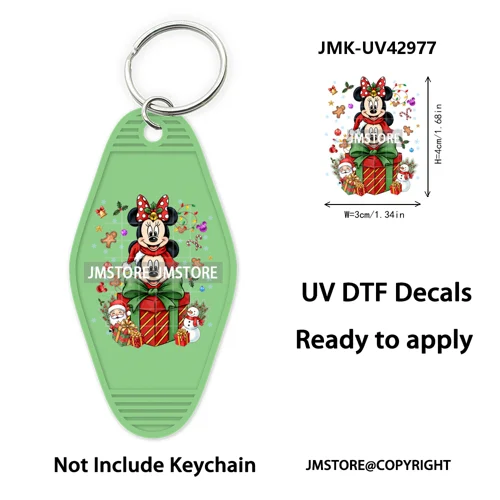 Cartoon Friends Christmas Holiday UV DTF Keychain Wraps Ready To Apply Waterproof High Quality Decals For Hotel Motel Keychain