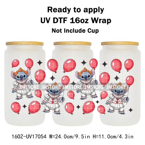 Spooky Halloween Boo Bats Pumpkin Horror Cartoon 16OZ UV DTF Cup Wraps Ready To Apply Transfer Stickers For Libbey Glass Can Mug