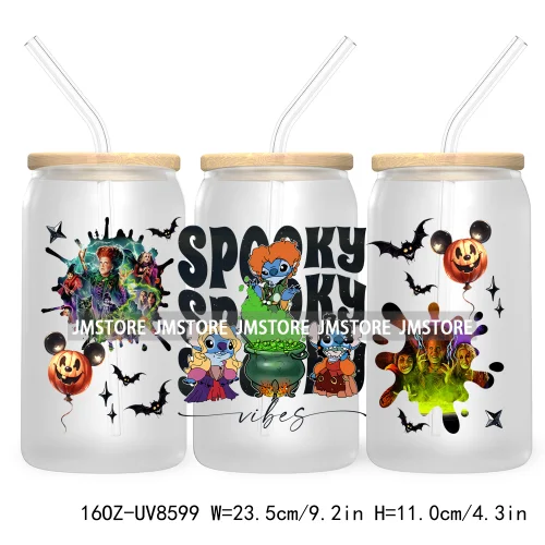 Spooky Vibes Halloween Princess 16OZ UV DTF Cup Wrap Transfer Stickers Custom Label Durable Waterproof Logo For Libbey Glass Can