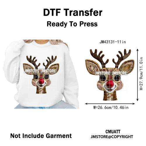 Faux Yarn Very Merry Christmas Mouse Friends Cartoon Santa Iron on Washable DTF Transfers Stickers Ready to Press for Clothing