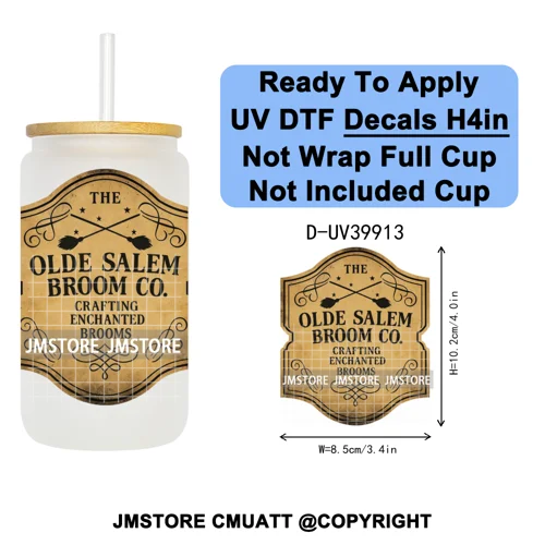 Spooky Halloween Witch Brew Bottle Label Set UV DTF Transfer Stickers Decals Ready To Apply Waterproof For 16OZ Libbey Glass Can