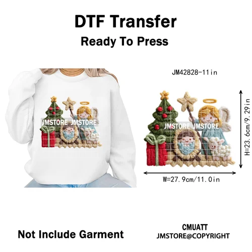 Trendy Faux Yarn Crochet Joy Love Jesus Christian Christmas Iron on DTF Washable Transfers Stickers Ready to Press for Textiles