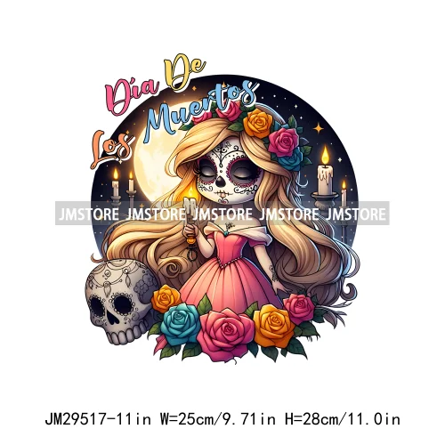 Dia De Los Muertos Mexicao Concha Ghost Cartoon Hispanic Halloween Iron On DTF Transfers Stickers Ready To Press For Clothing