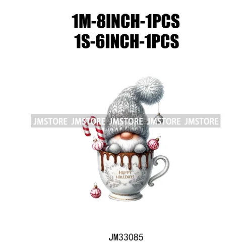 Funny Hot Cocoa Cup Festive Gnomes Wishes Candy Merry Christmas Iron On DTF Transfers Stickers Ready To Press For Sweatshirts