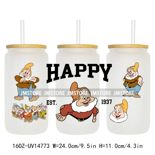 Beautiful Princess Cartoon Gnomes UV DTF Wraps Transfer Sticker Ready To Apply Waterproof Logo For 16OZ Libbey Glass Can Tumbler