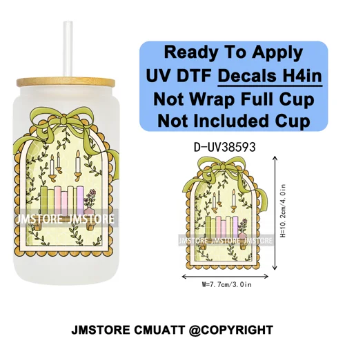 Bookish Positive Quotes Self Care UV DTF Transfer Stickers Decals Ready To Apply Waterproof For 16OZ Libbey Glass Can Tumbler