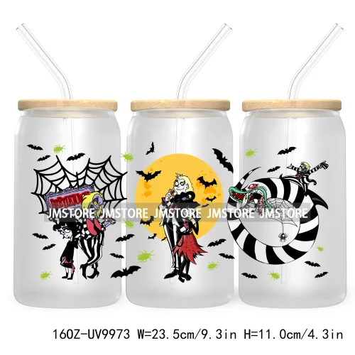 Friends Horror Characters 16OZ UV Cup Wrap DTF Transfer Stickers For Libbey Glass Can Cups Tumbler Happy Horror Movie Killers