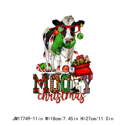 Retro Mooey Howdy Christmas Highland Cow Western Jingle Horse DTF Sticker Sorta Scary Sorta Merry Transfer Printing For Clothes