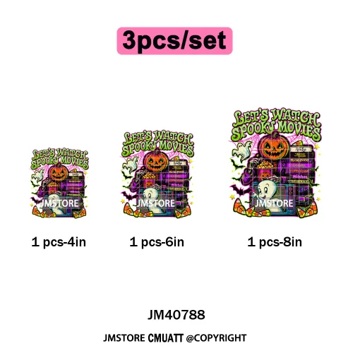 Scary Cartoon Halloween Horror Movies Trick Or Treat Logo Iron on DTF Washable Transfer Sticker Ready to Press for T-shirts Bags