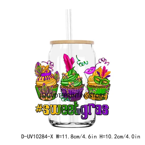 Happy Mardi Gras Afro Messy Bun UV DTF Transfers Stickers Decals For Libbey Cold Cups Mugs Tumbler Waterproof DIY Logo