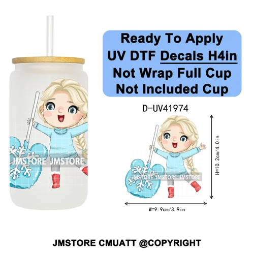 Cute Little Mermaid Cartoon Princess Festive UV DTF Transfer Stickers Decals Ready To Apply Waterproof For 16OZ Libbey Glass Can