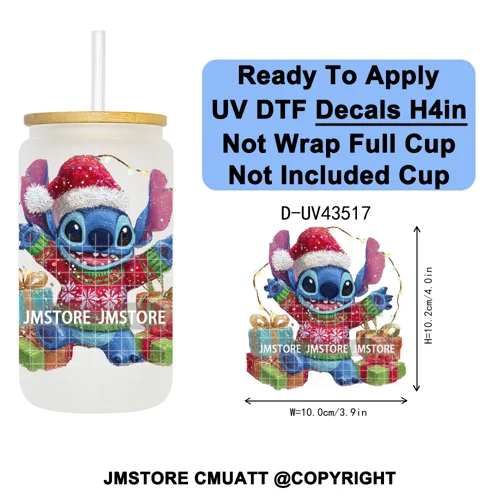 Winter Cartoon Christmas Holiday UV DTF Transfer Stickers Decals Ready To Apply Good Quality Logo For Libbey Cold Cup Mug Bottle